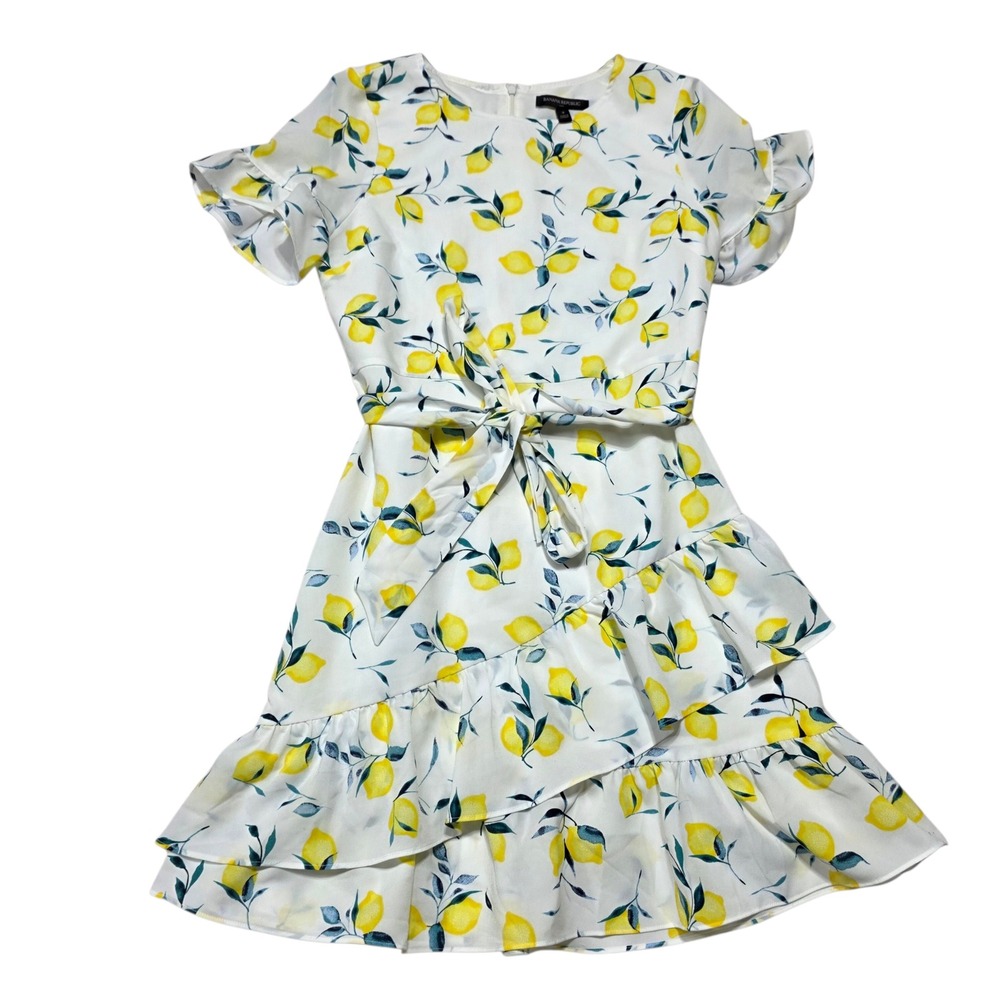 Banana Republic Lemon Print Ruffle Tiered Dress Womens Size 4 Short Sleeve